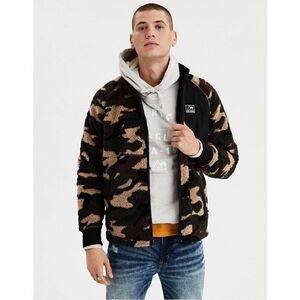 American Eagle Fleece Sherpa Camo Full Zip Jacket Men Size S